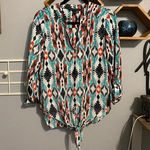 Zac & Rachel Aztec Print Tie Front Blouse